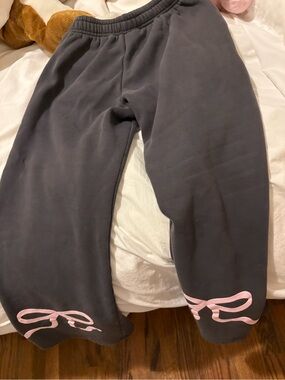 Garage Charcoal Gray Sweatpants with Pink Bow Accents